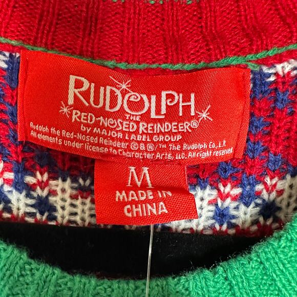 Ugly Christmas Sweater Rudolph LIGHTS UP Tinsel Xmas Party Winner Size Medium - Picture 2 of 5